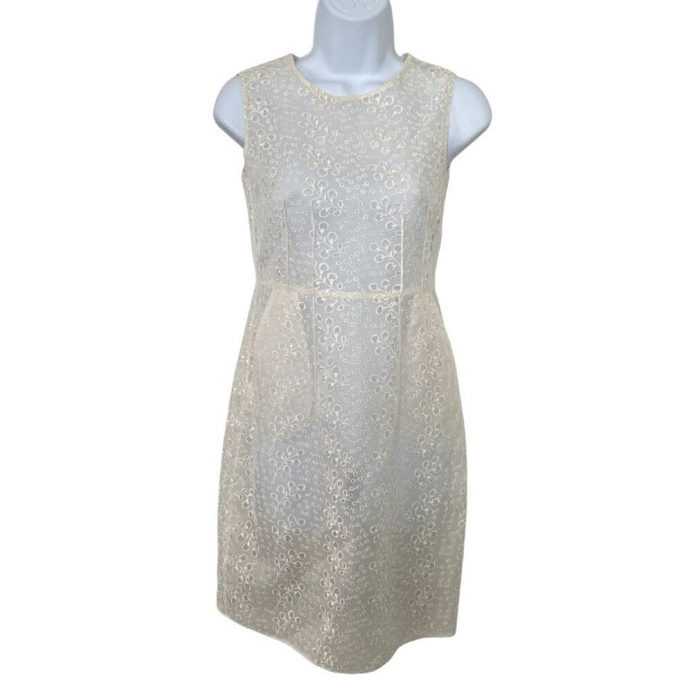 Elie Tahari Isla Cream Lace Sheer Shift Dress Sz 2 Sleeveless Boho